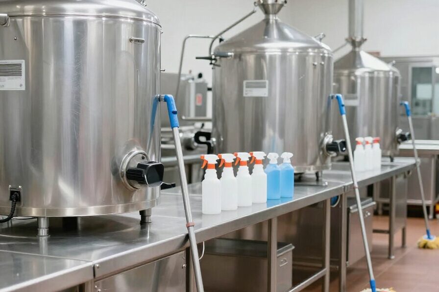 Schoonmaak van een productiehal met roestvrijstalen oppervlakken